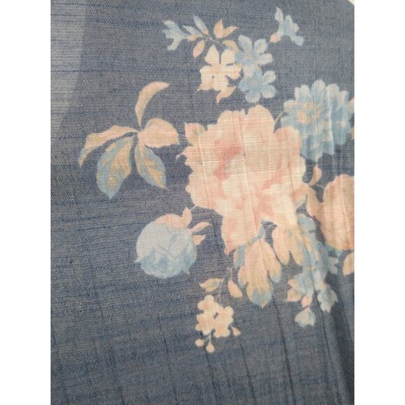 Chico's Blouse Top 1 M Floral Print Button Front Tab Sleeve Boho Blue Peach - Picture 4 of 9